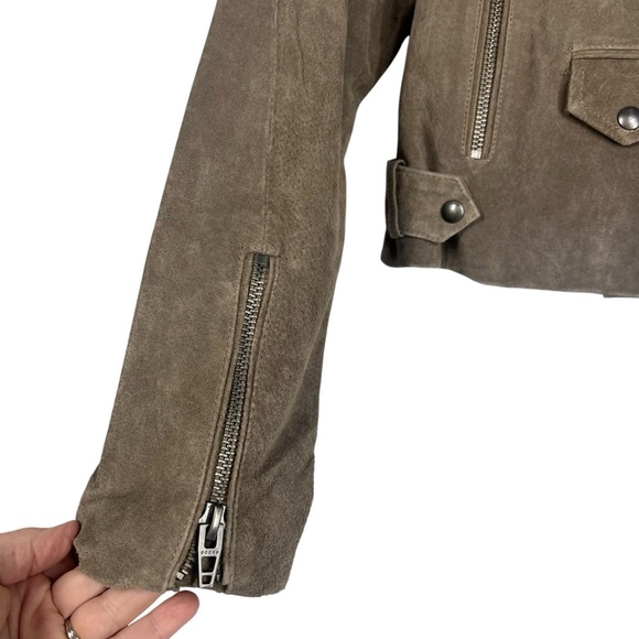 BLANK NYC Light Taupe Suede Bomber Biker Jacket with silver zippers Large - Picture 6 of 10